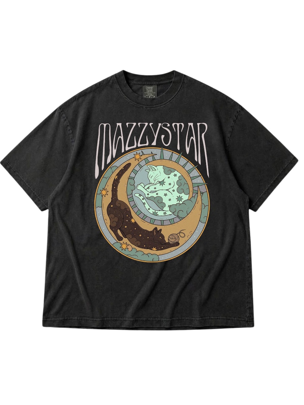 Comfort Colors Black Graphic Moon & Cats Tee with Pastel Print